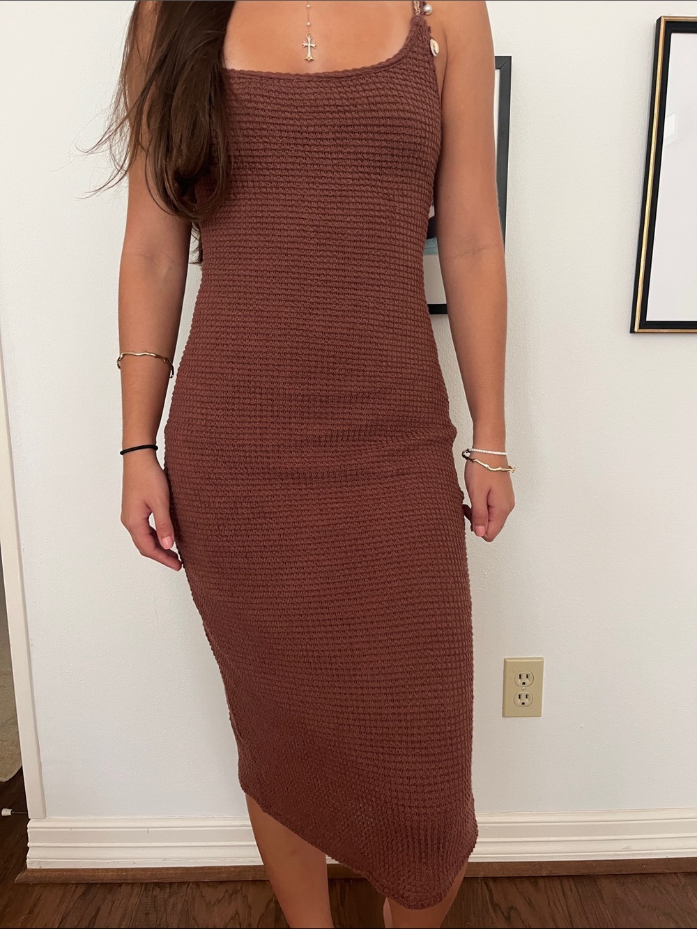 wild fable Brown Ribbed Sleeveless Midi Dress